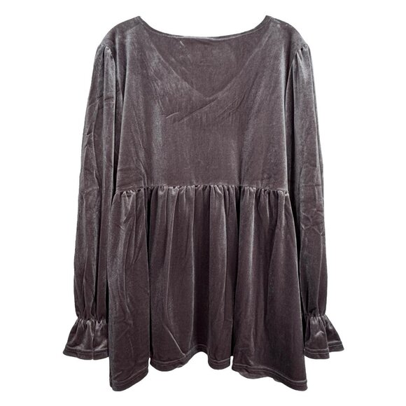 Umgee GRAY Silver Pewter 3X Velvet Smocked Ruching Blouse - Picture 2 of 12